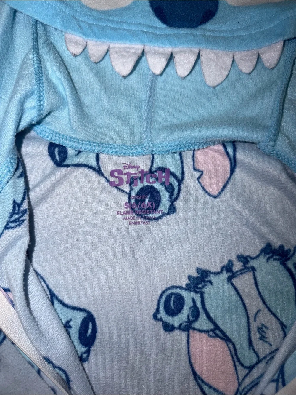 Kids Stitch Light Blue Character Hooded One-Piece Footie Pajamas